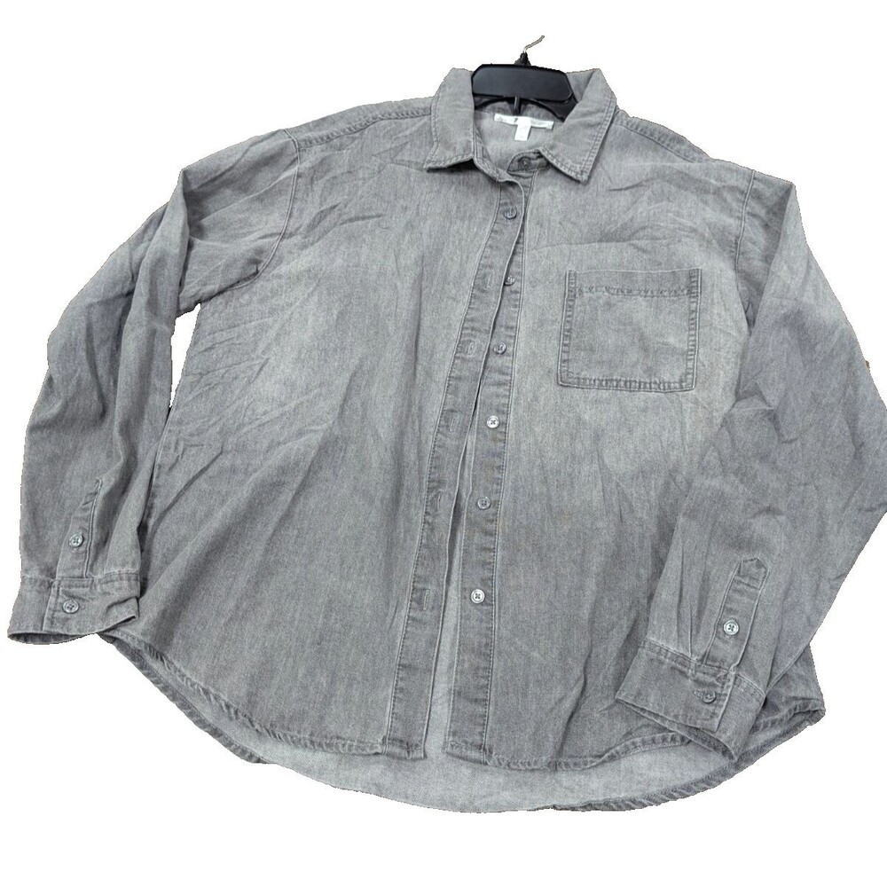 7 for all mankind Mens M Black Chambray Denim Button Up Down Shirt Jeans Pocket